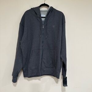 Men’s champion size large grey powerblend zip-up hoodie. NWT.